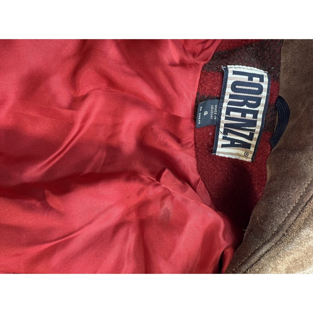 vtg‎ Forenza  Women's  4 Red plaid Wool Coat  80s/90s Wood Buttons Suede Collar - Picture 13 of 16